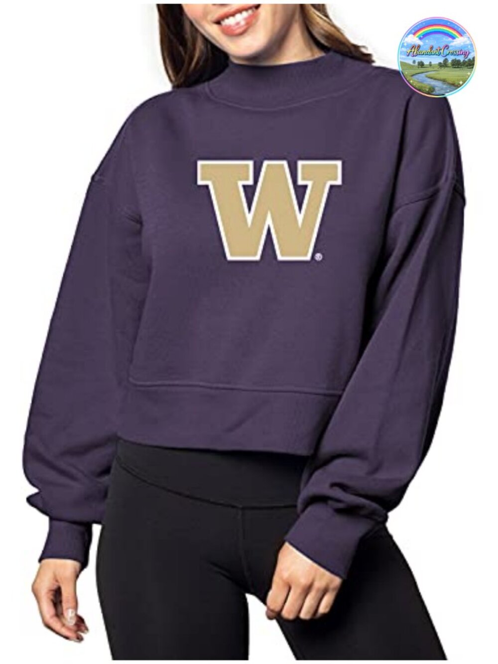 Washington Huskies NCAA Women's Heathered Cotton Heavyweight Fleece Mock Neck